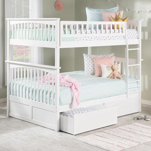 AFI, Columbia Full Over Full Ladder Bunk Bed with Storage Drawers, White