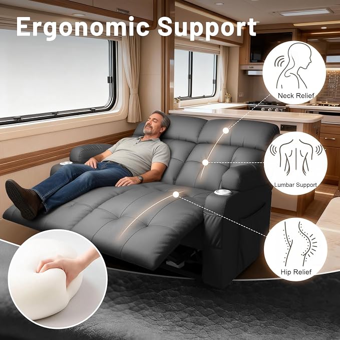 Reclining Loveseat with Pebble Texture Fabric, Loveseat Recliner with USB/Type C Ports, Storage & Cup Holders, RV Wall Hugger Recliner Sofa for Living Room & Home Theater & RV