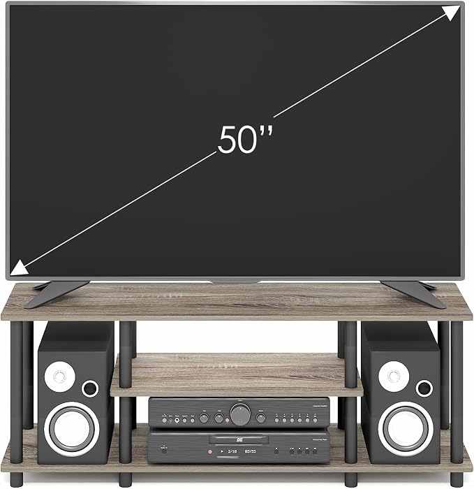 Furinno Turn-N-Tube No Tools 3D 3-Tier Entertainment TV Stand up to 50 inch TV, Round Tubes, French Oak Grey/Black