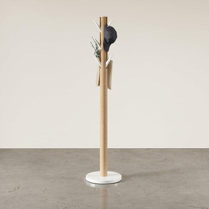 Umbra Flapper Coat Rack, Clothing Hanger, Umbrella Holder, and Hat Organizer, Great for Entryway, White Natural