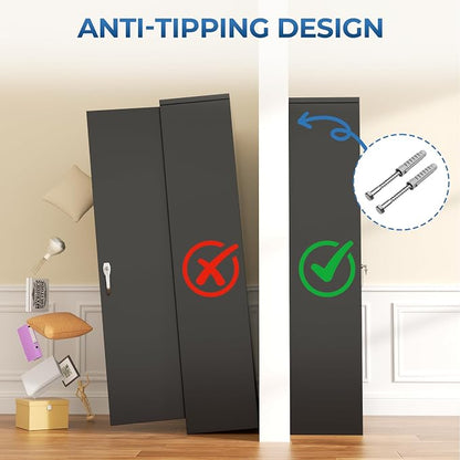 INTERGREAT Wardrobe Cabinets with Locking Doors and Shelves, Clothing Locker 72“ X 36“ X 18“ Storage Cabinets for Home Room, School, Employee,Gym (Black)