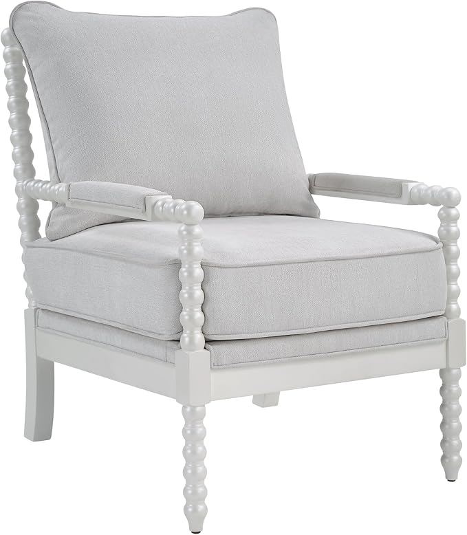 Morden Fort Linen Fabric Spindle Accent Chairs Set of 2, French Style Chairs with High Resilience Spring Cushion and Armrest Pads, Leisure Armchair for Living Room Bedroom Farmhouse Office Balcony