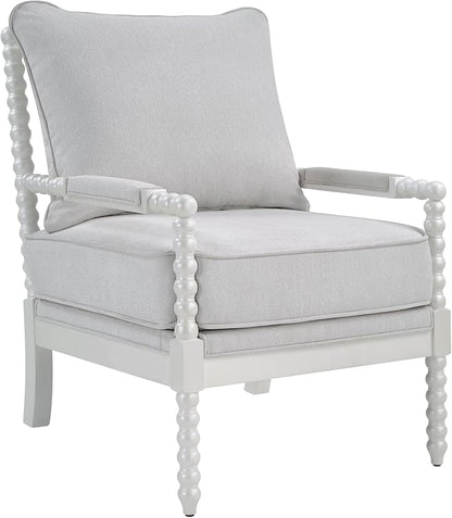 Morden Fort Linen Fabric Spindle Accent Chair with Wood Frame, French Style Accent Chairs with Padded Spring Seat and Armrest Pads, Brushed Base for Living Room Bedroom Farmhouse Office Balcony