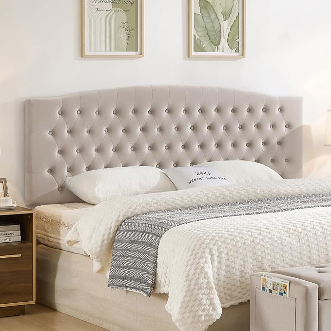 24KF Upholstered Tufted Button Velvet Wall Mounted Headboard,Comfortable Fashional Headboard King/CA King Size, 6058-K-Taupe