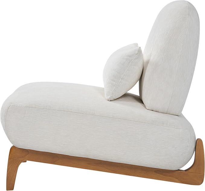 Merax Linen Accent Chair with Curved Wood Base and Lumbar Pillow, Off-White + Natural