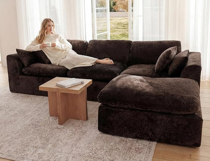 115" Modular Sectional Sofa, Modern Cloud Sectional Couch with Deep Seat, L-Shape Boneless Couch for Living Room,No Assembly Required, Brown(3 Seater + 1 Ottoman)
