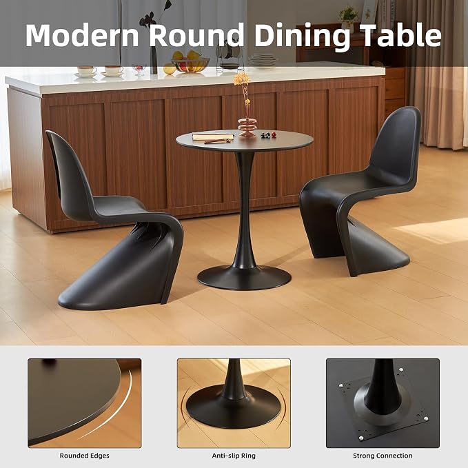 Round Dining Table, 27.6" Circle Tulip Table with Thickened Tabletop & Metal Pedestal, Mid Century Modern Bistro Table for Kitchen, Small Places, Living Room, Cafe (Black)