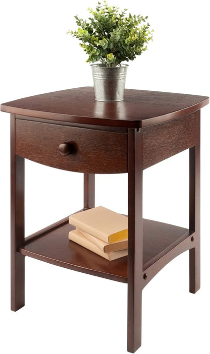 Winsome 22 x 18 x 18-Inch Wood Curved End Table/Night Stand with One Drawer, Brown (94918)