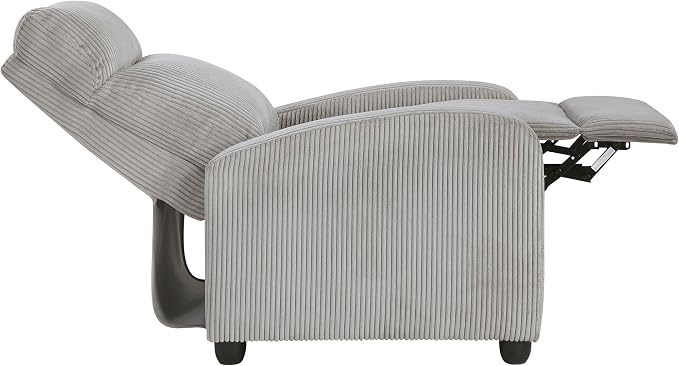 Lexicon Corduroy Pushback Recliner Chair Armchair Push Back Recliner, Solid Wood Frame and Metal Base, Easy Assembly Small Soft Single Sofa Accent Chair for Living Room/Office/Apartment, Light Grey