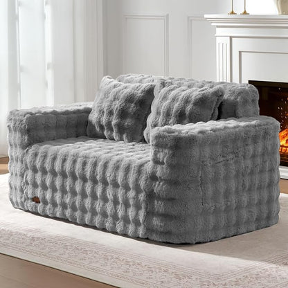 ZurNesfure Sofa Couch Loveseat, Memory Foam Couch with Pillow, Modern Cloud Couch with deep seat and Removable Washable Cover Boneless Sofas for Living Room Bedroom Apartment (Grey,Loveseat)