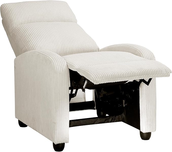 Lexicon Corduroy Pushback Recliner Chair Armchair Push Back Recliner, Solid Wood Frame and Metal Base, Easy Assembly Small Soft Single Sofa Accent Chair for Living Room/Office/Apartment, Beige