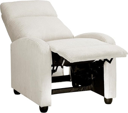 Lexicon Corduroy Pushback Recliner Chair Armchair Push Back Recliner, Solid Wood Frame and Metal Base, Easy Assembly Small Soft Single Sofa Accent Chair for Living Room/Office/Apartment, Beige