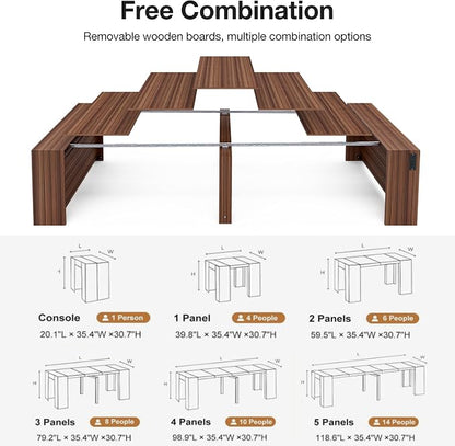 Kikihouse 19.6"-118.1" Modern Extendable Dining Table with Outlet, 2 to 12 People Space Saving Expanding Table with Storage for Party, Weddings, Meetings, Celebrations (Brown)