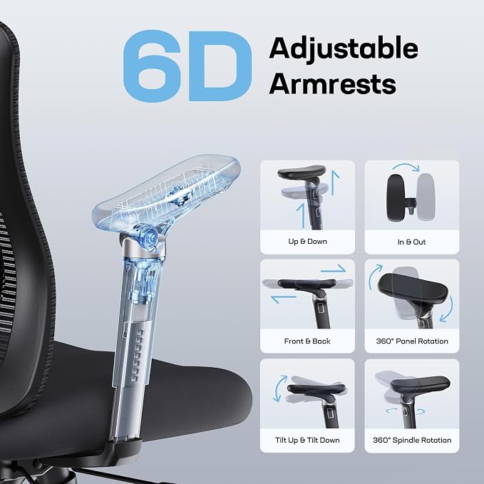 Marsail Ergonomic Office Chair with 6D Armrests, 3D Adjustable Headrest, Slide Seat, Lumbar Support, and 4-Position Tilt Lock – Big and Tall Office Chair with 330 lbs Capacity, Pack of 10