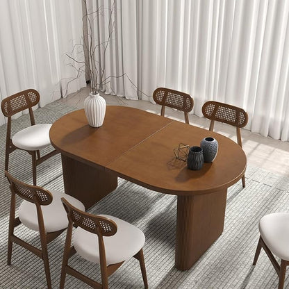 homary Extendable Oval Dining Table 63"-79", Japandi Style Kitchen Table for 4-6 People, Double Pedestal Base, Space-Saving Design for Family Gatherings, Holiday Dinners (Table Only)