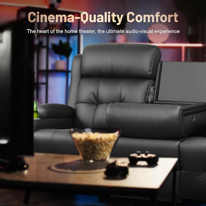 Loveseat Recliner Sofa, Home Theater Seating with Massage, 3 Seat Reclining Loveseats with Flip Backrest, Wall Hugger RV Couch Theater Chairs, RV Furniture Sofas with USB, Cup Holders for Gaming Room