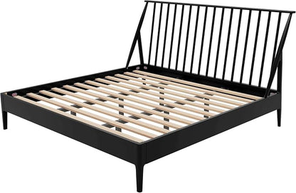 Merax King Size Solid Bamboo Wood Spindle Platform Bed with 46.5" Tall Headboard, Bohemian Bed Frame with Wooden Slats and Metal Support, Mid-Century Modern Style, No Box Spring Needed, Black