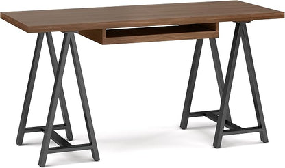 SIMPLIHOME Sawhorse Industrial 60 inch Wide SOLID WALNUT WOOD and Metal Desk in Walnut for the Office Desk, Writing Table, Workstation and Study Table