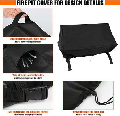 Fire Pit Cover Rectangular 36 Inch 600D,Cover for Rectangular Fire Pit with Grill ,Outdoor Waterproof Firepit Cover - 36 X 27 X 24 Inch