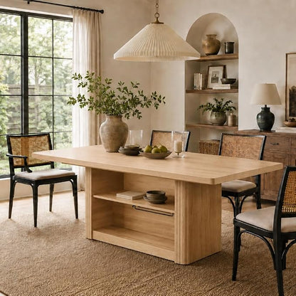 FUQARHY 63" Dining Table with Storage, Farmhouse Rectangular Kitchen Table