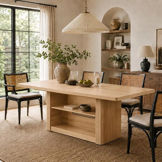 FUQARHY 63" Dining Table with Storage, Farmhouse Rectangular Kitchen Table