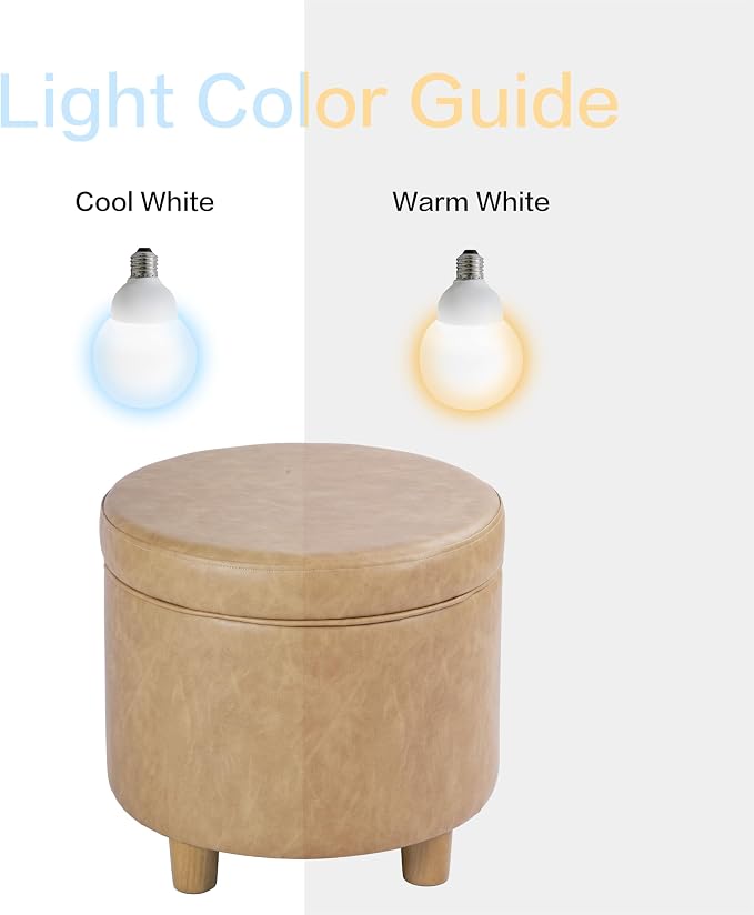 HomePop 19" Round Storage Ottoman - Sand Faux Leather