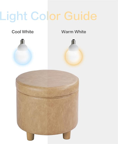 HomePop 19" Round Storage Ottoman - Sand Faux Leather