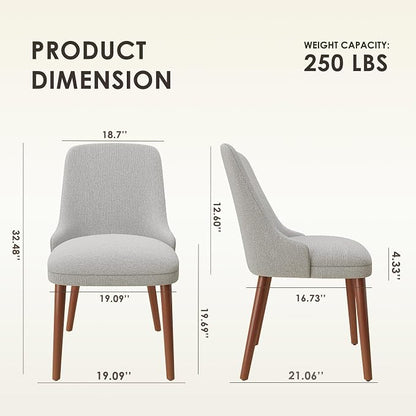 MALOL Dining Room Chair Set of 2, Upholstered Kitchen Chairs with Wood Legs, High-Back Padded Dining Chairs for Dining Room/Restaurant/Cafe, Light Grey