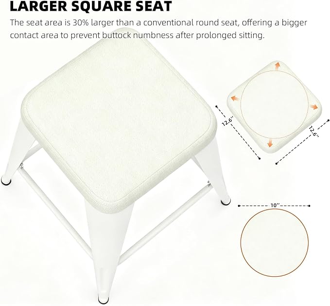 Bar Stools Set of 4, 30" Bar Height Bar Stools Backless, Upholstered Bar Stools with Metal Legs for Kitchen Island, Study Room, Cafe, White