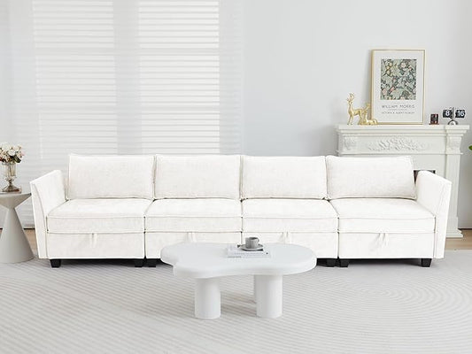 ORRD Modular Sectional Sofa, Convertible Couch with Storage, 4 Seater Sofa Modular with Reversible Chaise for Living Room, Office (Beige)