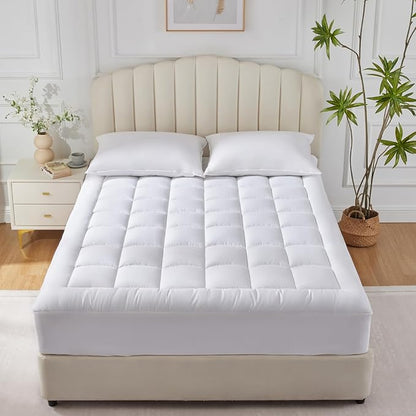 CozyLux Full Size Mattress Pad Pillow Top Cotton Cooling Mattress Topper 8-21" Deep Pocket Mattress Cover Quilted Fitted Cooling 450GSM Mattress Protector (54x75 Inch,White)