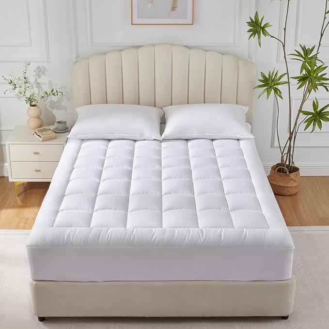 CozyLux Queen Size Mattress Pad Pillow Top Cotton Cooling Mattress Topper 8-21" Deep Pocket Mattress Cover Quilted Fitted Cooling 450GSM Mattress Protector (60x80 inch,White)