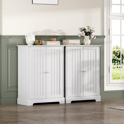 ChooChoo Bathroom Floor Cabinet, Modern Bathroom Storage Cabinet with 2 Doors and Adjustable Shelves, Freestanding Cupboard for Living Room, White