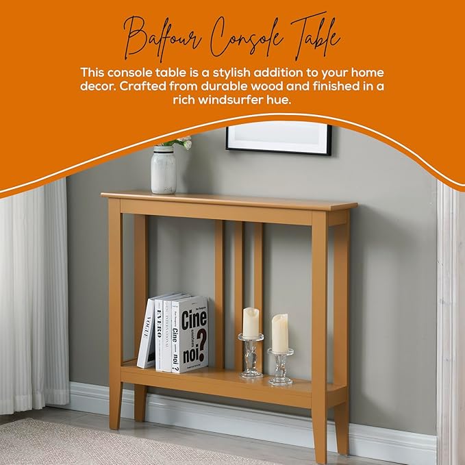Kings Brand Narrow Console Table w/Storage Shelf, Entryway, Honey Mustard | Narrow Console Table with Storage Shelf – Slim Design Fits Entryways, Hallways, Behind Sofas, Shelf Décor, Books, Essentials