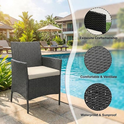 3PCS Outdoor Patio Bistro Set, PE Wicker Armchairs with Coffee Table, Beige