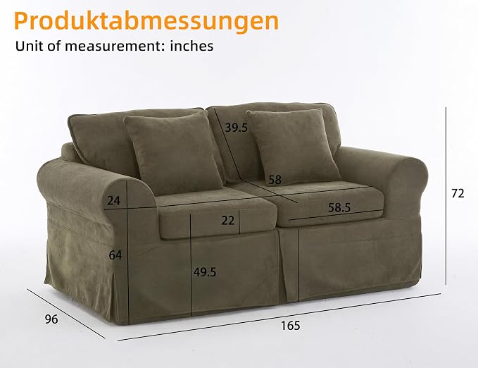 Mistpeople Modern Loveseat Sofa Couch, Upholstered Comfy Sofa with Pillows & Armrests, Deep Seating Couch with Removable Cover for Living Room Bedroom Apartment Office Small Spaces, Green 2 Seats