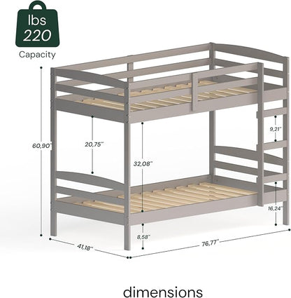 From the Tree Furniture Twin Over Twin Bunk Bed for Kids — Solid Pine Wood with Full-Length Safety Rails & Hang-On Ladder — 220 lbs Per Bunk · ASTM F1427 + 16 CFR 1213 Certified — Space-Saving Design