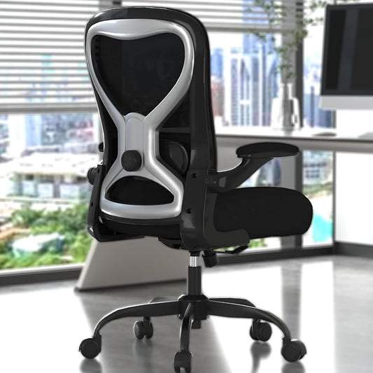 Ergonomic Home Office Chair – 4-Way Lumbar Support, 3.54" Extra-Thick Seat Cushion, Breathable Mesh Back, Flip-Up Arms, Swivel Computer Desk Chair for All-Day Sitting, 330LBS