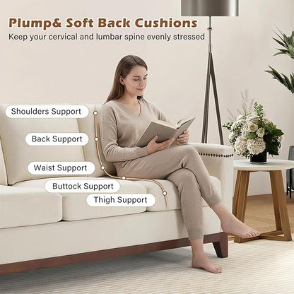 HAOMARKETS Vintage 2-Seater Upholstered Loveseat Sofa Set of 2 with Nailhead Trim, High-Density Foam Cushion & Solid Wood Legs, Soft Fabric Couch for Small Spaces, Beige