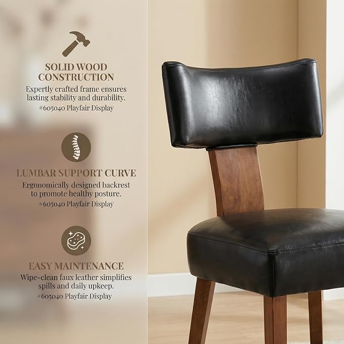 HNY Century Modern Dining Chairs Set of 6, Farmhouse PU Leather Upholstered Accent Chair Curved Backrest Kitchen Chairs, with Hardwood Frame, Black 6PC