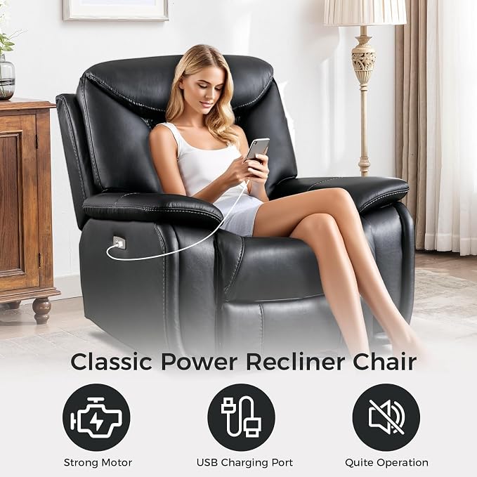 HAOMARKETS Electric Recliner Chair Set of 2, Soft PU Leather Power Recliners with Padded Backrest, Single Overstuffed Heavy Duty Reclining Sofa for Living Room Bedroom, Black