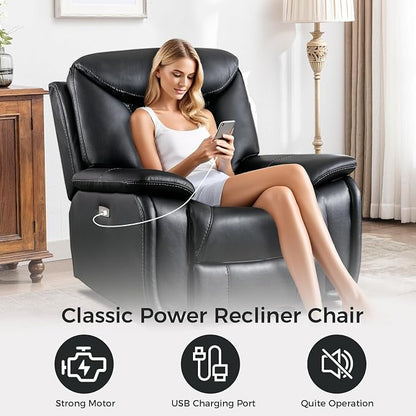 HAOMARKETS Electric Recliner Chair, Soft PU Leather Power Recliners with Padded Backrest, Single Overstuffed Heavy Duty Reclining Sofa for Living Room Bedroom, Black