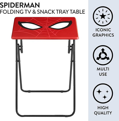 Marvel Spiderman Folding Tray Table,Portable Snack & Laptop Table, Compact Space-Saving Design for Kids & Teens, Lightweight Indoor Table for Bedroom, Dorm, or Playroom