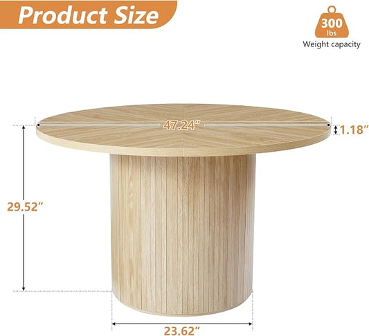 weselon Round Dining Table for 4, Modern Farmhouse Kitchen Table, 47 Inch Small Circle Dining Tables with Wood Strip Base for Kitchen Living Room (Natural)