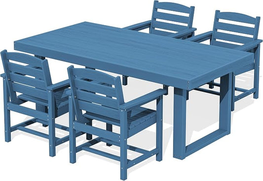 SERWALL HDPE Outdoor Dining Set for 4, 67'' Patio Table and Chairs Set | with Armchair Seat