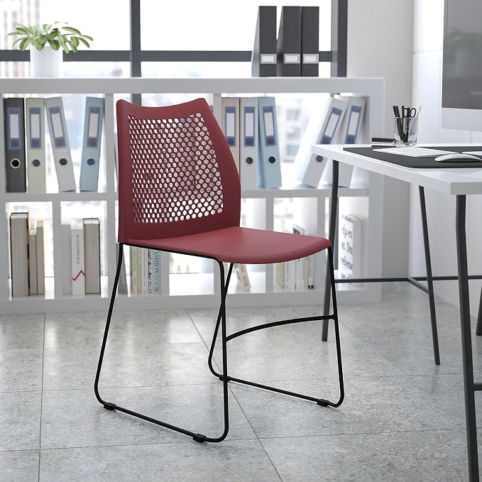 Flash Furniture HERCULES Series 661 lb. Capacity Burgundy Stack Chair with Air-Vent Back and Black Powder Coated Sled Base