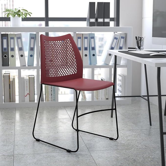 Flash Furniture HERCULES Series 661 lb. Capacity Burgundy Stack Chair with Air-Vent Back and Black Powder Coated Sled Base