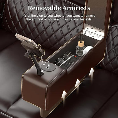 Yolsali Loveseat Recliner Sofa, Manual Reclining Loveseat with Removable Armrest, Faux Leather Recliner Loveseat for Adults with 2-Tier Cushions, USB Charging Ports, Cup Holders - Brown