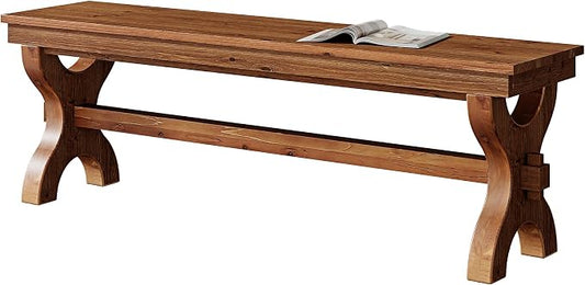 Solid Wood Entryway Bench, 55-Inch Farmhouse Indoor Bench, Narrow Hallway Seat for Living Room, Bedroom (2, Brown)