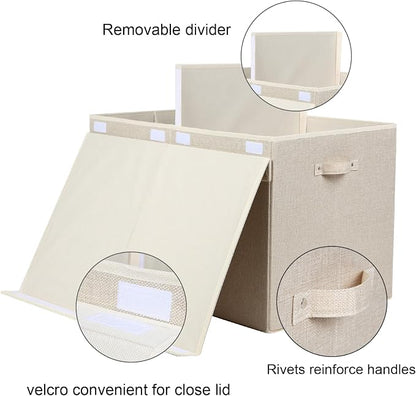 popoly 122L Large Toy Box Chest with Lid, Foldable Toy Storage Organizer Bin Boxes with Removable Divider for Kids, Boys, Girls, Nursery, Playroom, 26"x17" x17" (Linen Beige)